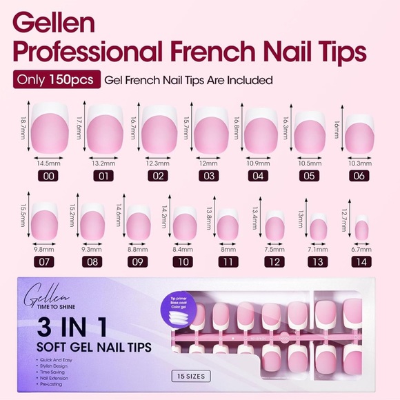 150 Pink French Soft Gel Nail Tips, Short Square, 3 in 1, Tips for Nails Art - Picture 7 of 12